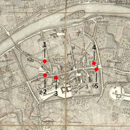 The image map follows Karl Marx' footprints in Trier: Click and see! (Demo version optimised for access via computer, German only)